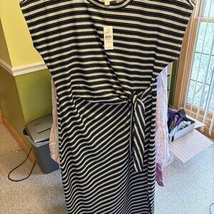 NWT LOFT Black and White Striped Tie‑Waist Casual Dress